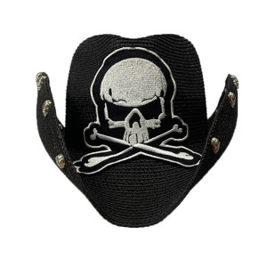 Chapeau Cowboy Tête de Mort – "Biker Vengeur" Couleur Blanc