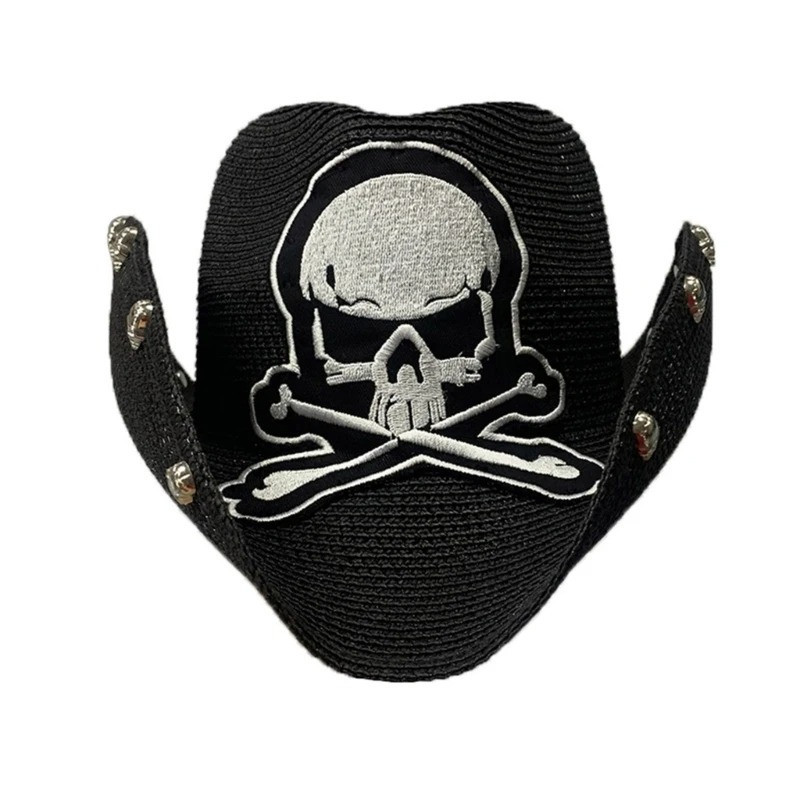 Chapeau Cowboy Tête de Mort – "Biker Vengeur" Couleur Blanc