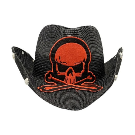 Chapeau Cowboy Tête de Mort – "Biker Vengeur" Couleur Rouge