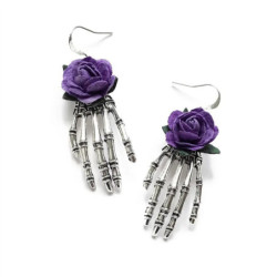 Boucles d'oreilles main squelette et rose - couleur violet