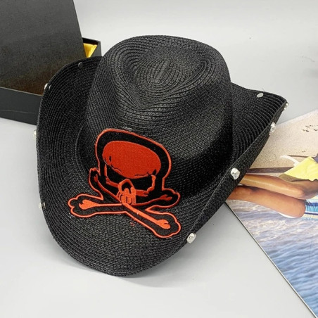 Chapeau Cowboy Tête de Mort – "Biker Vengeur"