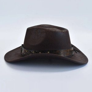 Vue côté du Chapeau Cowboy Tête de Mort - Crâne du Far West couleur marron