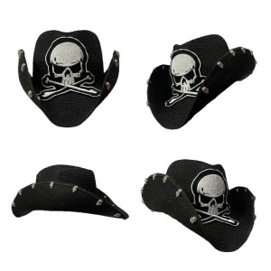 Détails du Chapeau Cowboy Tête de Mort - Biker Vengeur