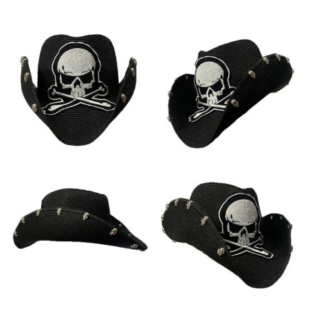 Détails du Chapeau Cowboy Tête de Mort - Biker Vengeur