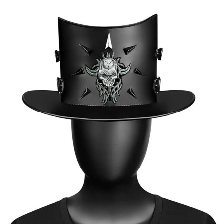 Chapeau Haut-de-Forme Tête de Mort - "Démon du Cuir Noir"