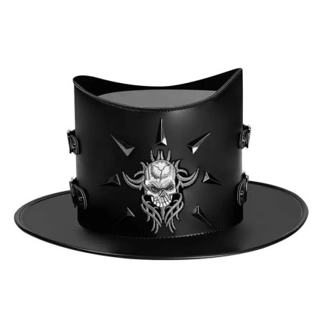 Avant Chapeau Haut-de-Forme Tête de Mort - "Démon du Cuir Noir"