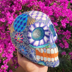 Crâne Décoratif Mexicain - Kaléidoscope Fleuris & Illusions Géométriques