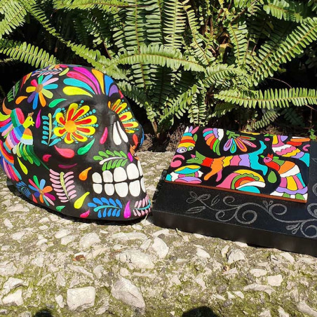 Crâne Décoratif Mexicain - Explosion Florale Otomi Noire