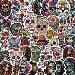 Lot de 10, 30 ou 50 stickers Crânes Mexicains Colorés