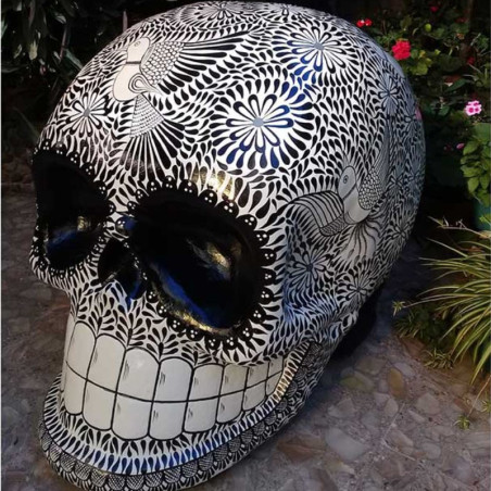 Magnifique Crâne Décoratif Mexicain Vol d’Oiseaux & Jardins Nocturnes