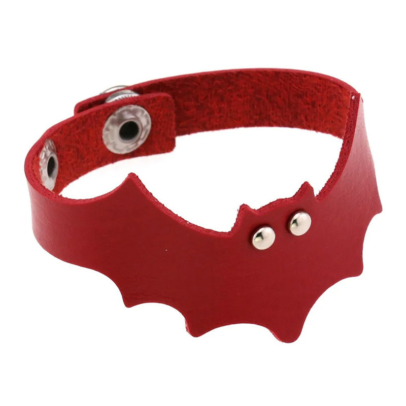 Bracelet Gothique Chauve-Souris avec Fermeture Pression Couleur Rouge