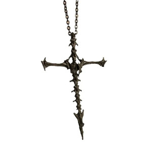 Vue générale Collier Croix Épineuse Gothique - Pendentif Squelette Vertébral