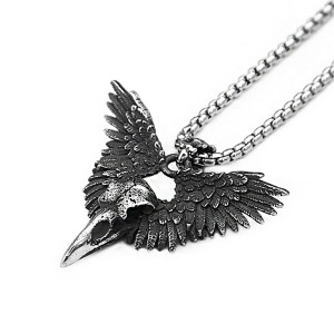 Vue générale Pendentif Crâne de Corbeau "Messager d'Odin" -Acier Viking 316L