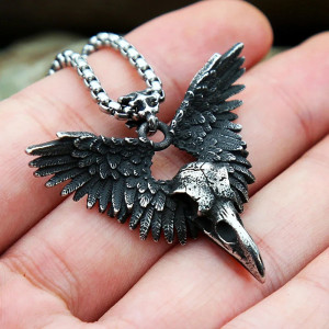 Pendentif Crâne de Corbeau "Messager d'Odin" -Acier Viking 316L
