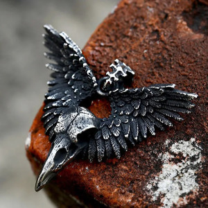 Avant Pendentif Crâne de Corbeau "Messager d'Odin" -Acier Viking 316L
