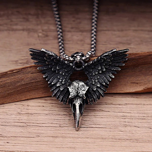 Pendentif Crâne de Corbeau "Messager d'Odin" -Acier Viking 316L