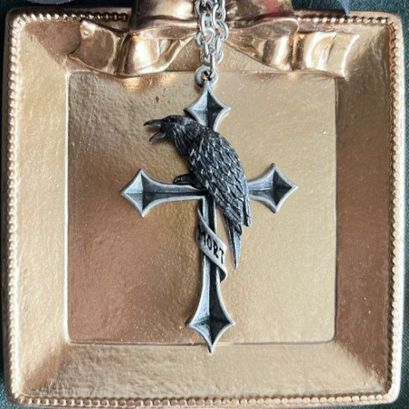 Avant Pendentif Corbeau sur Croix "Memento Mortis" Style Gothique Romantique