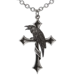 Vue générale Pendentif Corbeau sur Croix "Memento Mortis" Style Gothique Romantique