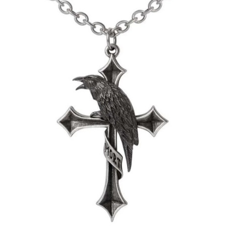 Vue générale Pendentif Corbeau sur Croix "Memento Mortis" Style Gothique Romantique