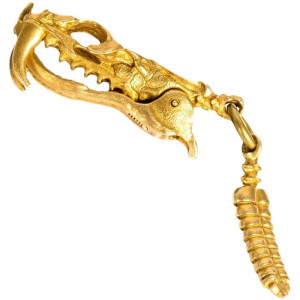 Vue générale Porte-Clés Crâne "Félin à Dents de Sabre" – Édition Dorée
