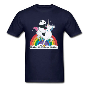 T-shirt Crâne Humoristique "Haters Gonna Hate" – Panda sur Licorne Arc-en-Ciel Couleur BLeu marine
