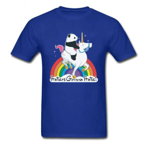 T-shirt Crâne Humoristique "Haters Gonna Hate" – Panda sur Licorne Arc-en-Ciel Couleur BLeu