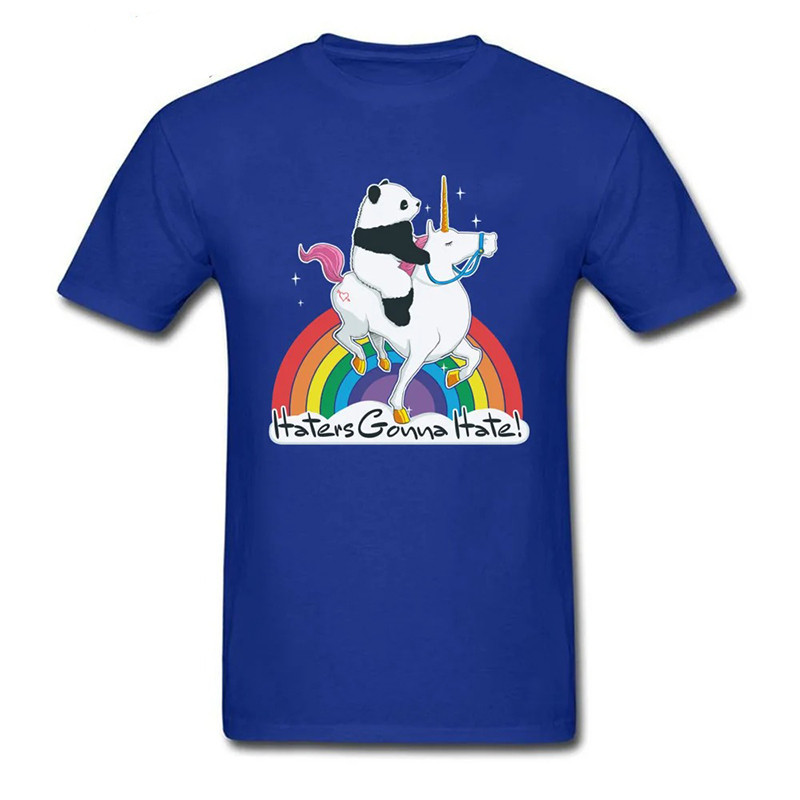 T-shirt Crâne Humoristique "Haters Gonna Hate" – Panda sur Licorne Arc-en-Ciel Couleur BLeu