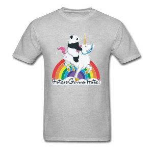 T-shirt Crâne Humoristique "Haters Gonna Hate" – Panda sur Licorne Arc-en-Ciel Couleur Fonce