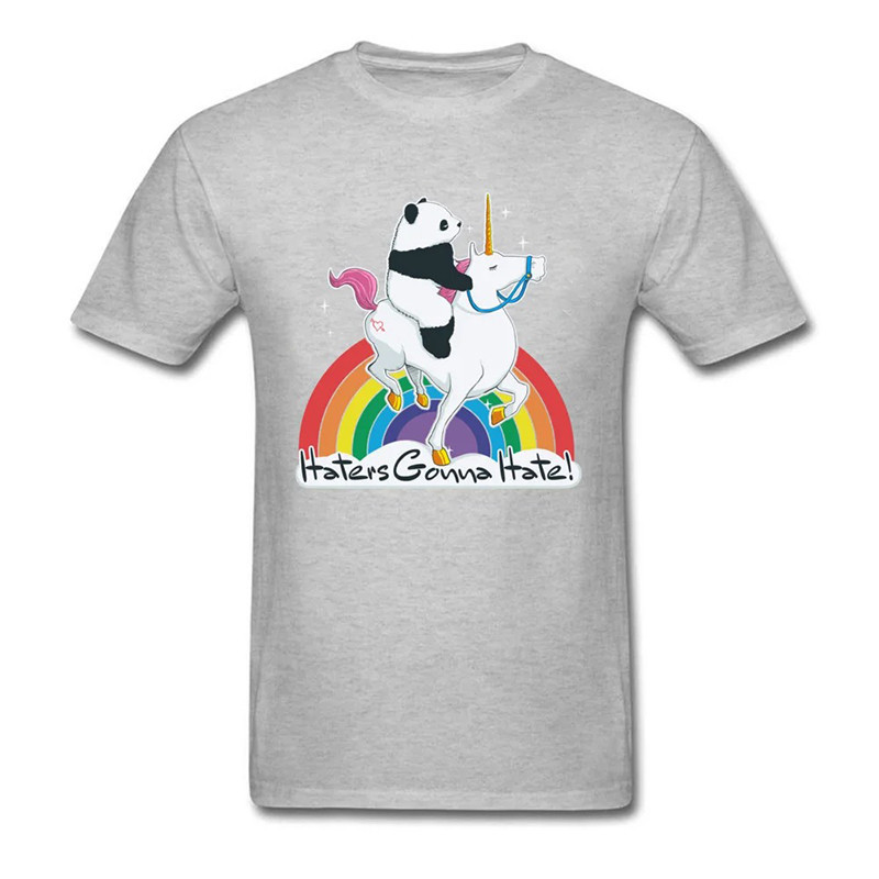 T-shirt Crâne Humoristique "Haters Gonna Hate" – Panda sur Licorne Arc-en-Ciel Couleur Fonce