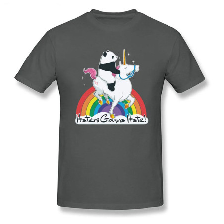 T-shirt Crâne Humoristique "Haters Gonna Hate" – Panda sur Licorne Arc-en-Ciel Couleur Gris Fonce