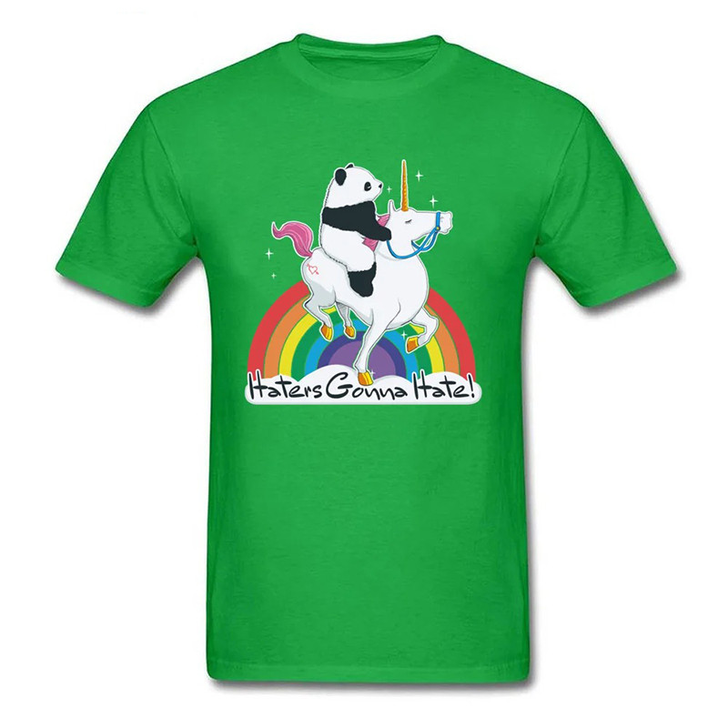 T-shirt Crâne Humoristique "Haters Gonna Hate" – Panda sur Licorne Arc-en-Ciel Couleur Vert