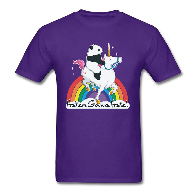 T-shirt Crâne Humoristique "Haters Gonna Hate" – Panda sur Licorne Arc-en-Ciel Couleur Violet