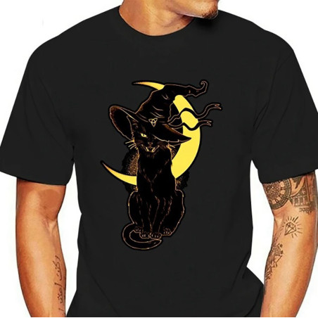 T-shirt Gothique - Chat Sorcier Lunaire