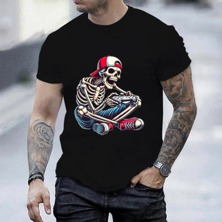 T-shirt Tête de Mort Gamer "Squelette du Game"