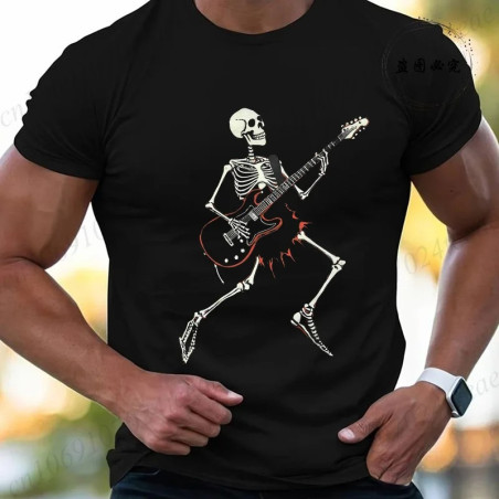 T-shirt Tête de Mort Rock "Squelette Guitar Hero"