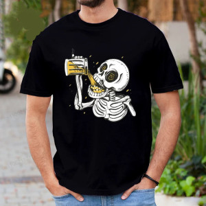 T-shirt Tête de Mort Humour "Squelette Gobeur de Bière"