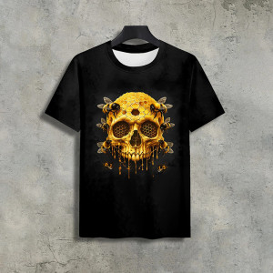 T-shirt Tête de Mort Abeilles – "Crâne Ruche Dorée"