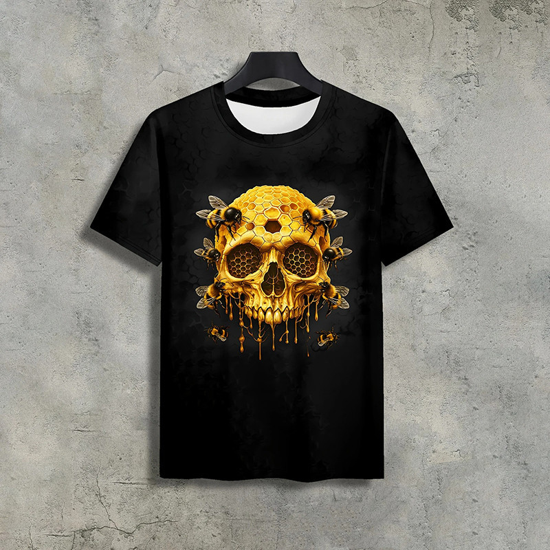 T-shirt Tête de Mort Abeilles – "Crâne Ruche Dorée"