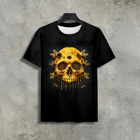 T-shirt Tête de Mort Abeilles – "Crâne Ruche Dorée"