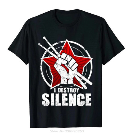 T-shirt Rock Batterie "I Destroy Silence" Couleur Noir