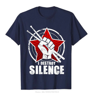 T-shirt Rock Batterie "I Destroy Silence" Couleur bleu marine