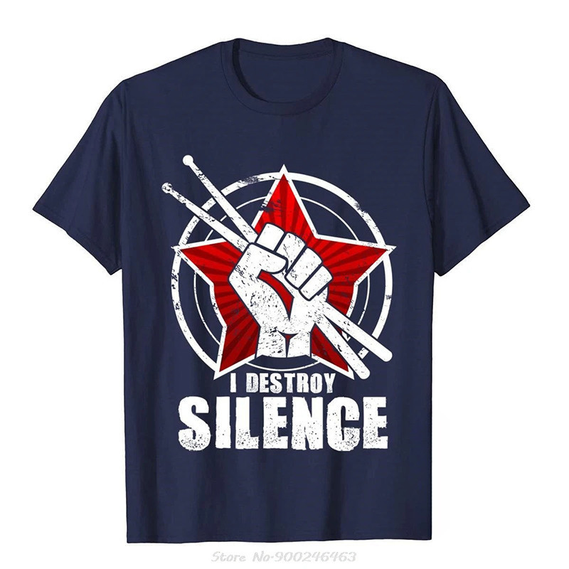 T-shirt Rock Batterie "I Destroy Silence" Couleur bleu marine