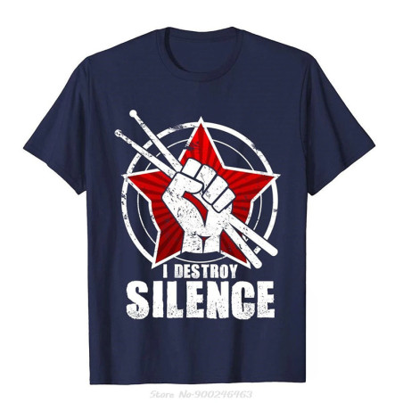 T-shirt Rock Batterie "I Destroy Silence" Couleur bleu marine