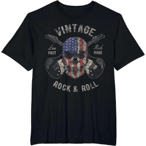T-shirt Tête de Mort Rock "Vintage Rock & Roll USA"