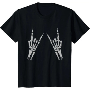 T-shirt Tête de Mort Rock Heavy Metal "Double Signe des Cornes"