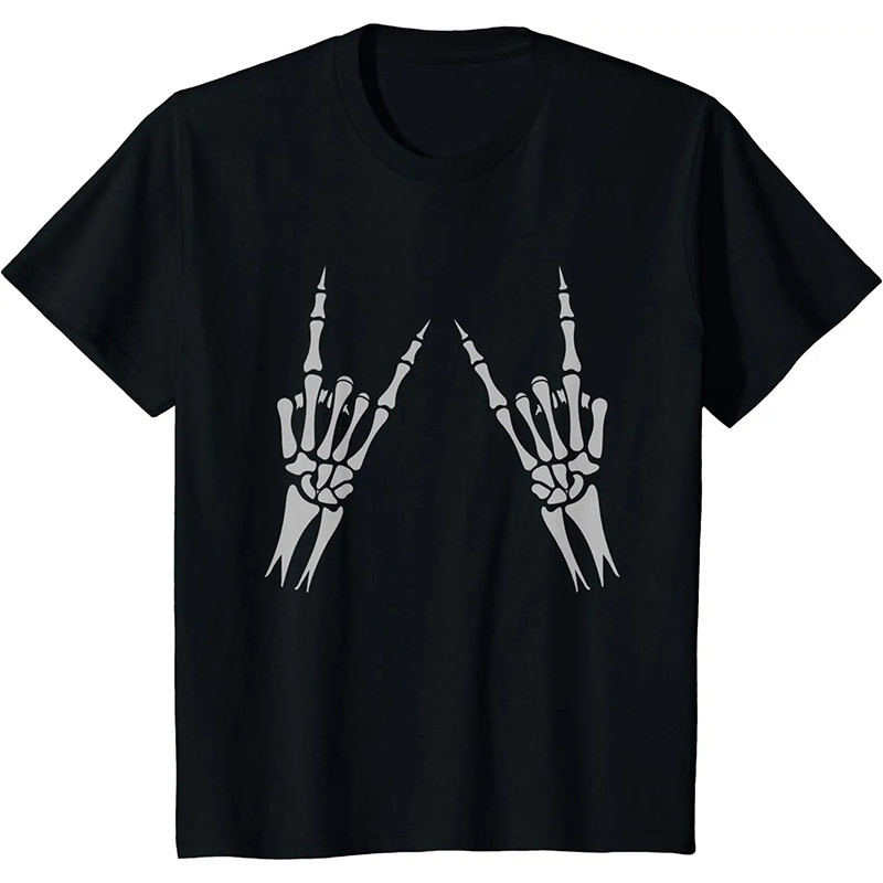 T-shirt Tête de Mort Rock Heavy Metal "Double Signe des Cornes"
