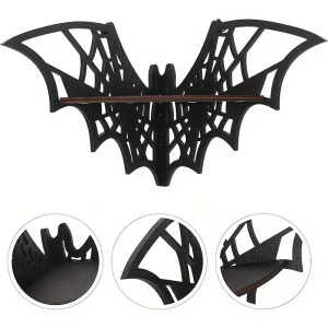 Details Étagère Murale d’Angle Gothique – Design Chauve-Souris Ailée avec Toiles d’Araignée