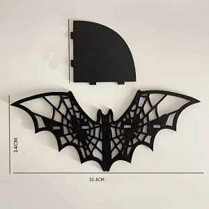 Dimensions Étagère Murale d’Angle Gothique – Design Chauve-Souris Ailée avec Toiles d’Araignée