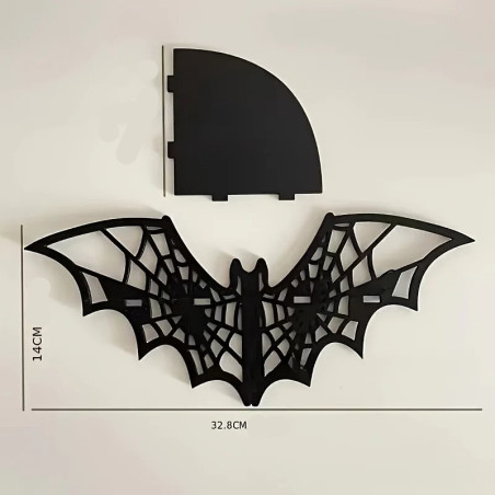 Dimensions Étagère Murale d’Angle Gothique – Design Chauve-Souris Ailée avec Toiles d’Araignée