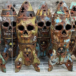 Décoration Métal Industriel - Fusée Post-Apocalyptique Tête de Mort 20 cm - 4 couleurs au choix !